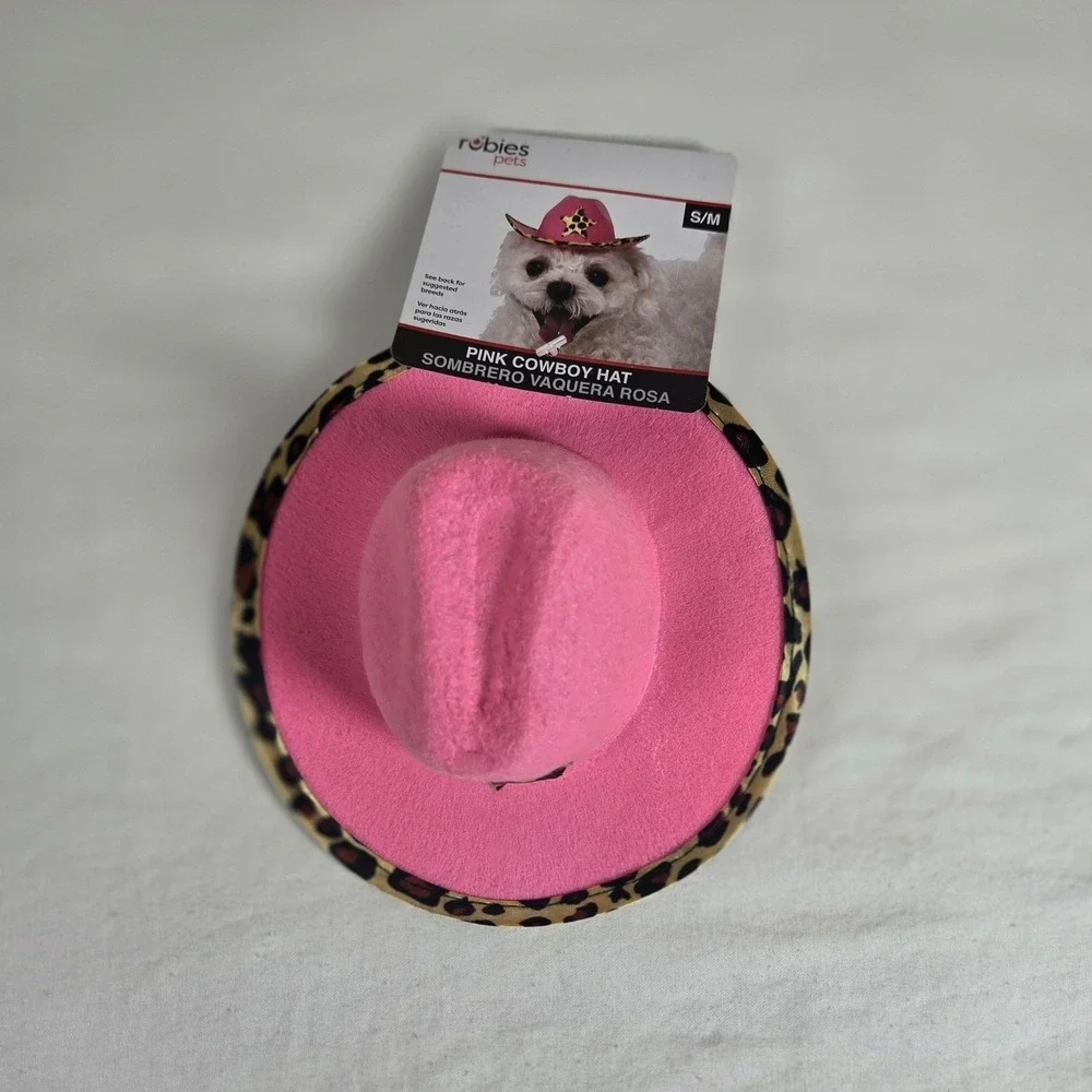 Rubies Pets Pink Cowboy Hat Leopard Print Trim Star Dog Cat Costume S/M 202313